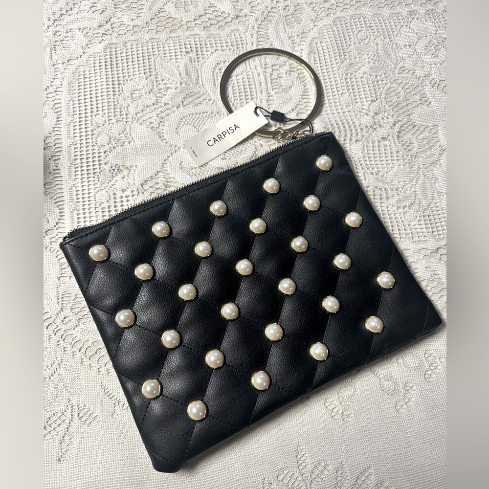 Black Leather Carpisa Evening Bag